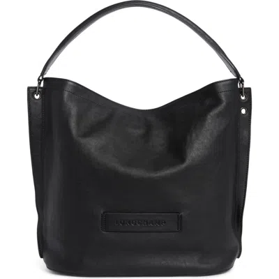 Longchamp 3d Leather Hobo In Black