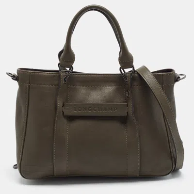 Pre-owned Longchamp 3d Medium Olive Green Leather Tote