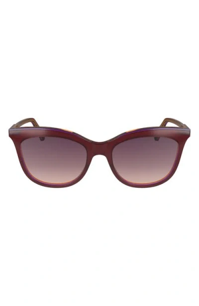 Longchamp 53mm Gradient Cat Eye Sunglasses In Dark Rose/peach