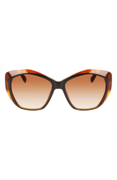 Longchamp 57mm Roseau Tea Cup Sunglasses In Black/havana Honey