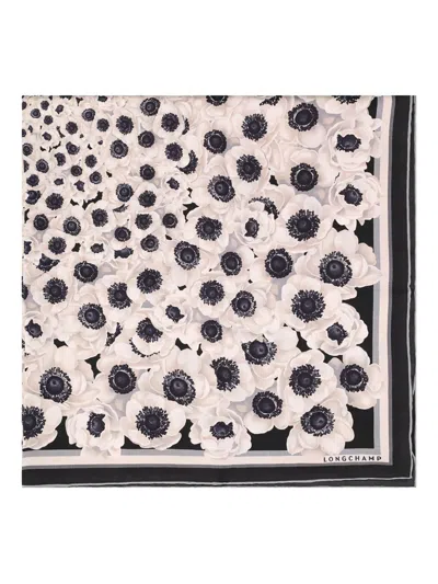 Longchamp Anemone-floral Silk Scarf In Neutral
