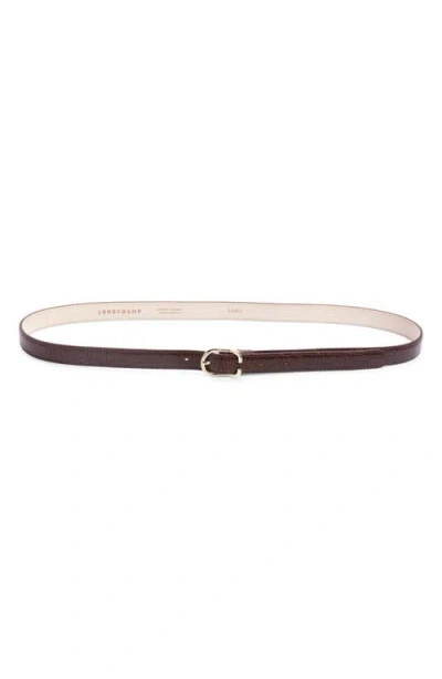 Longchamp Archive Croc Print Leather Belt In Brown