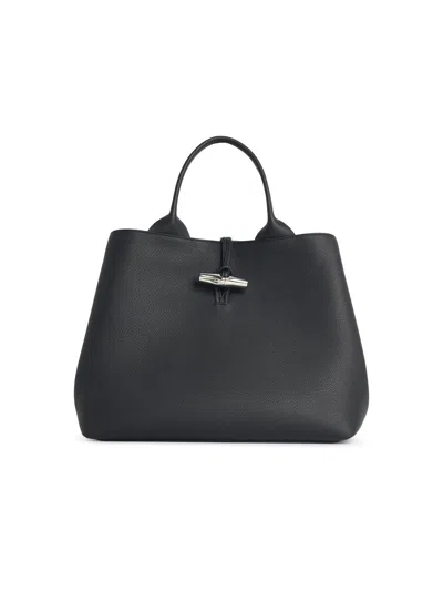 Longchamp Black Le Roseau Large Tote In Pattern