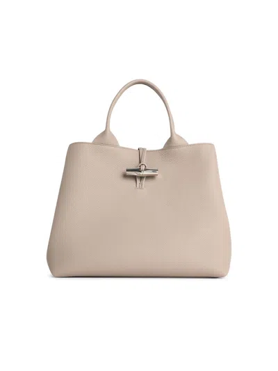 Longchamp Bag With 'l Le Roseau' Handle In Clay Lear In Gray