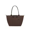 Longchamp M Le Pliage Original Brown Tote Bag With Embossed Logo In Canvas Woman
