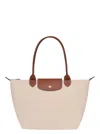Longchamp M Le Pliage Original White Shoulder Bag With Embossed Logo In Canvas Woman In Beige