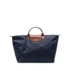 Longchamp Navy Nylon Leather Tote Bag In Blue