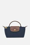 Longchamp Le Pliage Original Blue Mini Bag With Logo Engraved On The Front In Leather And Canvas Woman In Blue