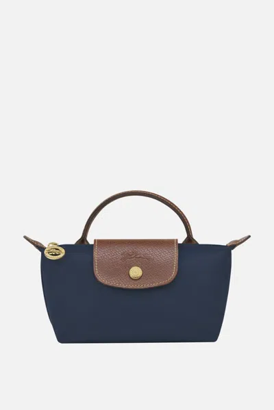 Longchamp Le Pliage Original Blue Mini Bag With Logo Engraved On The Front In Leather And Canvas Woman