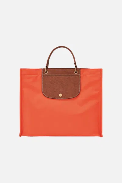 Longchamp Tote Bag With Top Handle And Contrast Flap In Orange