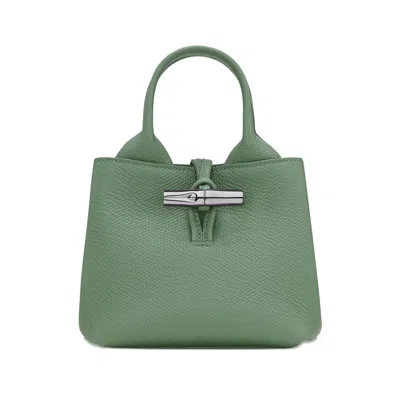 Longchamp Le Roseau Green Small Handbag With Adjustable And Removable Shoulder Strap In Leather