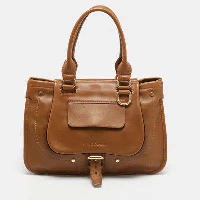 Pre-owned Longchamp Balzane Roots Brown Leather Tote