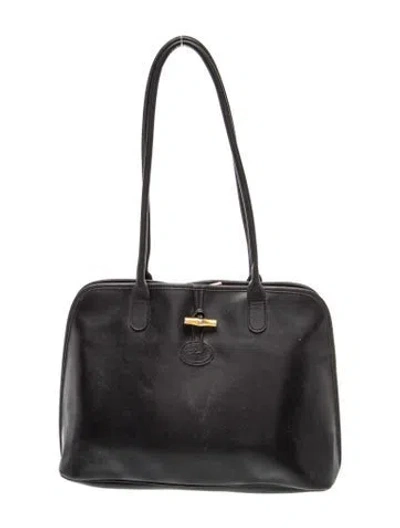 Pre-owned Longchamp Bamboo Shoulder Bag In Black