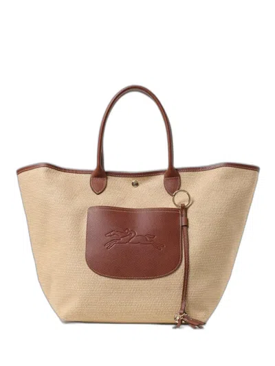 Longchamp Le Pliage Collection L Raffia And Leather Bag In Nude