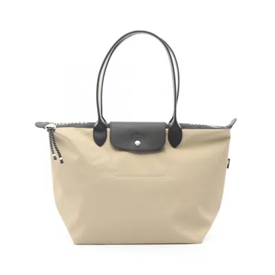 Pre-owned Longchamp Beige Black Nylon Leather Tote Bag () In Multi
