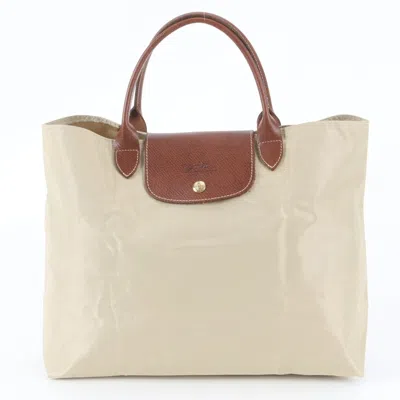 Pre-owned Longchamp Beige Leather Nylon Handbag Shoulder Bag Tote Bag ()