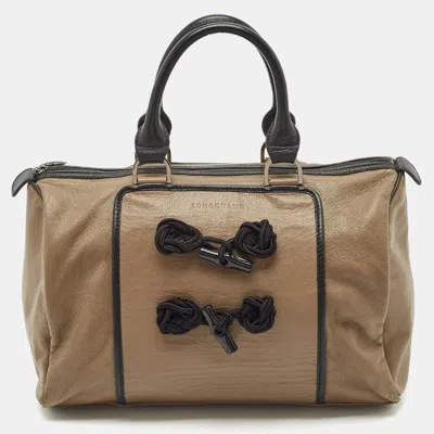 Pre-owned Longchamp Beige/black Leather Tie Applique Satchel