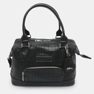 Pre-owned Longchamp Black Croc Embossed Leather Satchel
