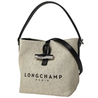 Pre-owned Longchamp Black Ivory Canvas Leather Handbag Shoulder Bag () In Multi