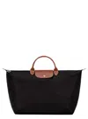 Longchamp Black Tote Bag With Embossed Logo And Leather Trim In Black