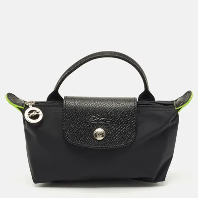 Pre-owned Longchamp Black Leather And Nylon Le Pliage Pouch