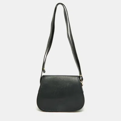Pre-owned Longchamp Black Leather Flap Crossbody Bag