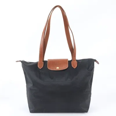 Pre-owned Longchamp Black Leather Nylon Shoulder Bag Tote Bag ()