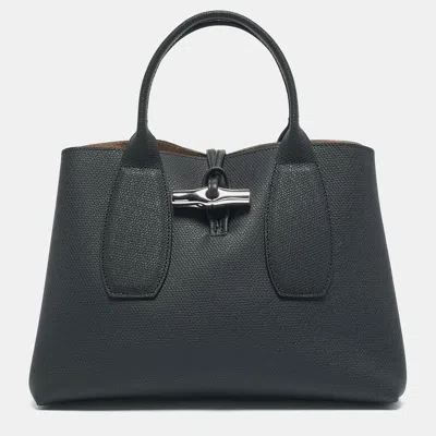 Pre-owned Longchamp Black Leather Roseau Tote