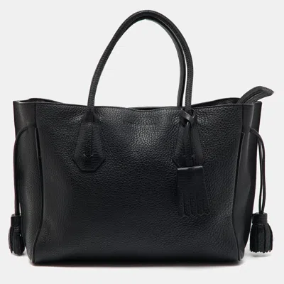 Pre-owned Longchamp Black Leather Tassel Detail Zip Tote