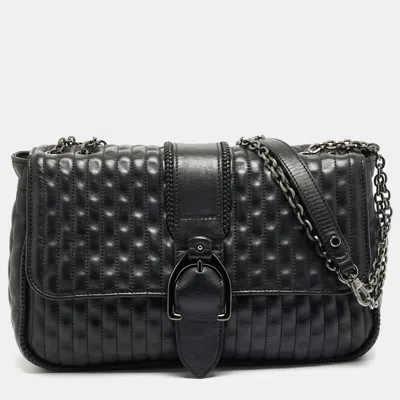 Pre-owned Longchamp Black Quilted Textured Leather Chain Flap Bag