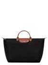 Longchamp Black Tote Bag With Embossed Logo And Leather Trim In Black