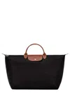 Longchamp Black Tote Bag With Embossed Logo And Leather Trim In Canvas Woman
