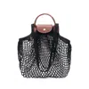 Longchamp 'le Pliage Filet' Black Handbag With Engraved Logo In Mesh Woman