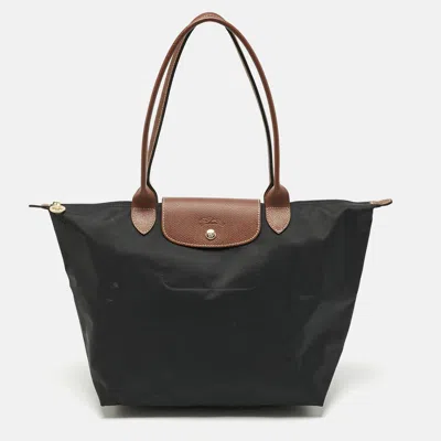 Pre-owned Longchamp Black/brown Nylon Large Le Pliage Tote