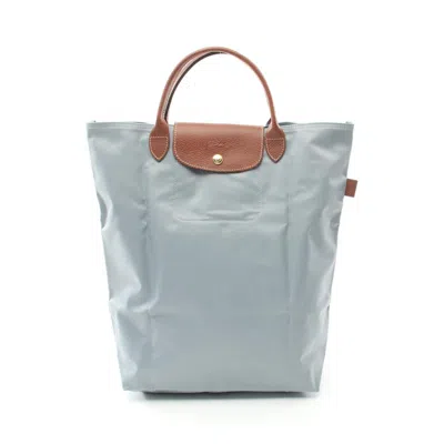 Pre-owned Longchamp Blue Brown Nylon Leather Shopping Bag Tote Bag ()