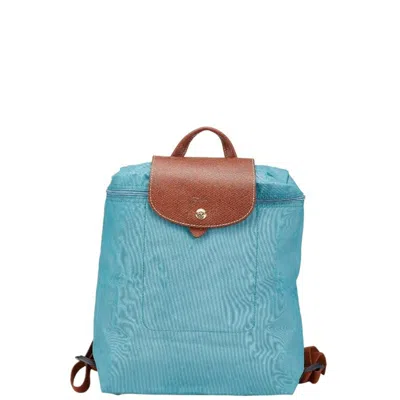 Pre-owned Longchamp Blue Nylon Leather Backpack Beach Bag () In Multi