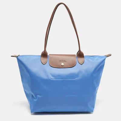 Pre-owned Longchamp Blue/brown Nylon Large Le Pliage Tote