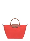 Longchamp 'le Pilage Original' Red Medium Handbag With Embossed Logo On The Front In Red