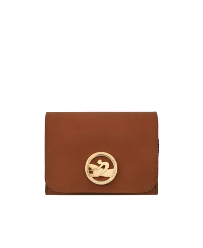 Longchamp Box-trot Leather Tri-fold Purse In Brown