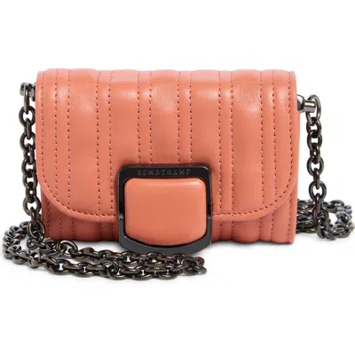 Longchamp Brio Quilted Leather Card Holder On A Chain In Blush
