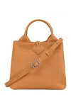 Longchamp Le Roseau Beige Handbag With Toggle Closure In Grained Leather Woman In Brown