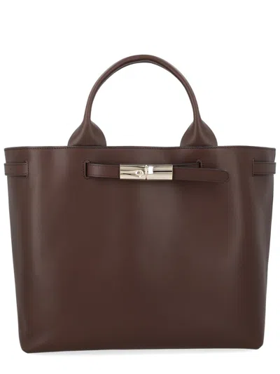 Longchamp Brown Le Roseau Structured Matte Handbag