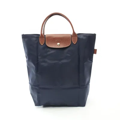 Pre-owned Longchamp Brown Navy Nylon Leather Shopping Bag Tote Bag ()