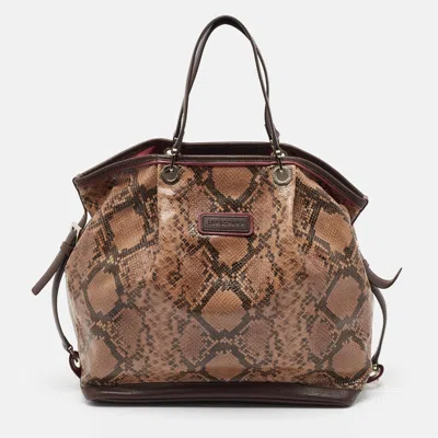 Pre-owned Longchamp Brown Python Embossed Leather Tote