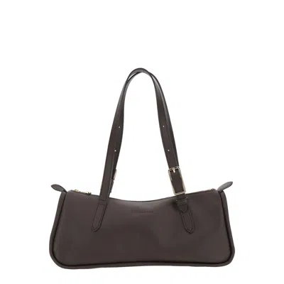 Longchamp Brown Shoulder Bag With Two Top Handles With Buckles In Leather Woman