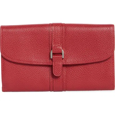 Longchamp Buckle Leather Wallet In Red