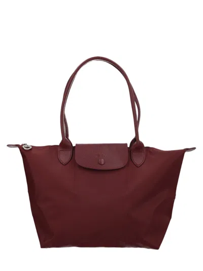 Longchamp Burgundy Medium Tote Bag With Dual Handles And Flap Closure In Black
