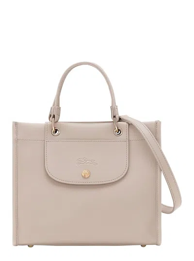 Longchamp Grey Handbag With Embossed Logo On The Front And Adjustable And Removable Shoulder Strap In Clay