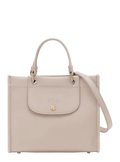 Longchamp Grey Handbag With Embossed Logo On The Front And Adjustable And Removable Shoulder Strap In Clay