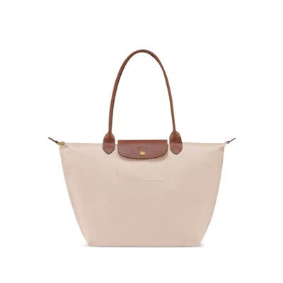 Longchamp Calf Leather Shoulder Bag In Beige